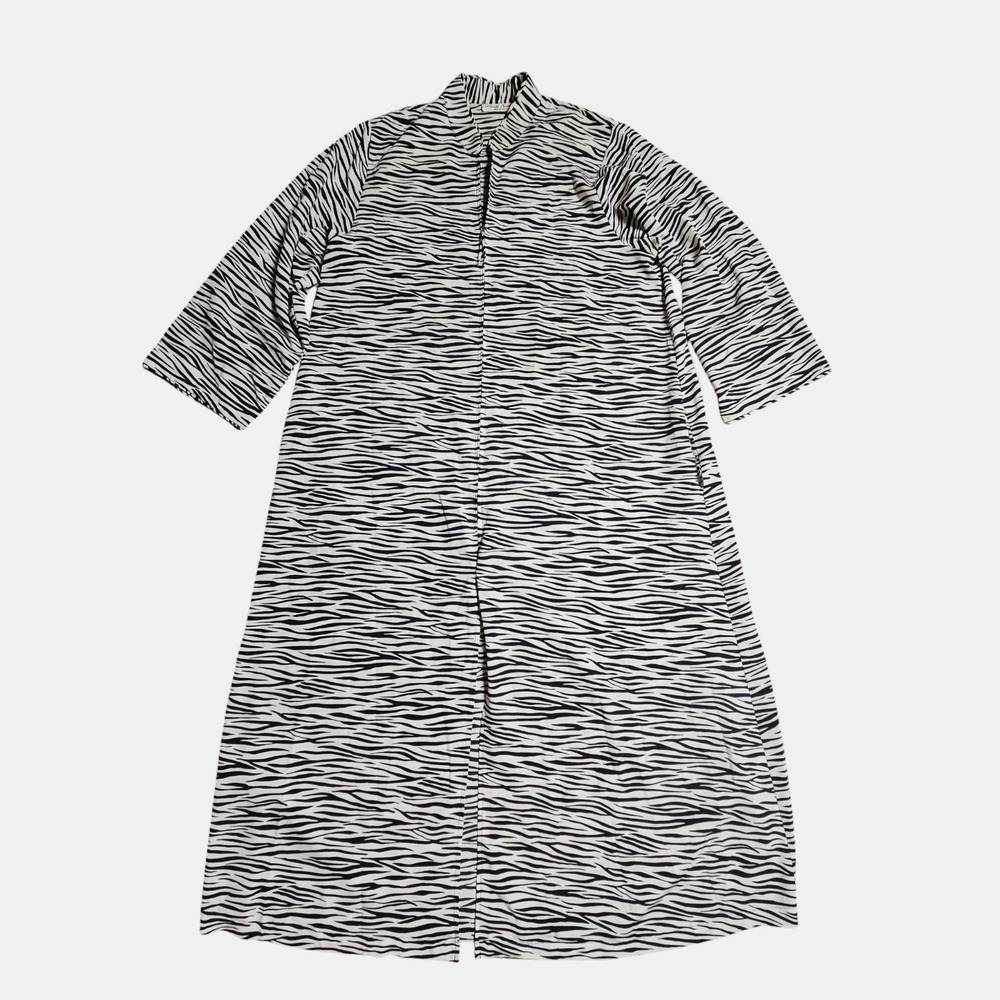 Natori Private Luxuries Zebra Print Zip Up Kimono‎ Robe Duster XL Lounge Resort